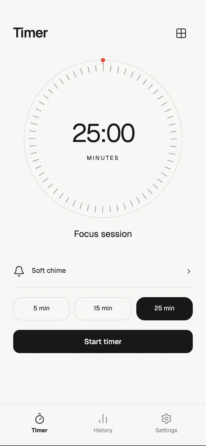 Analog Timer: Timer screen
