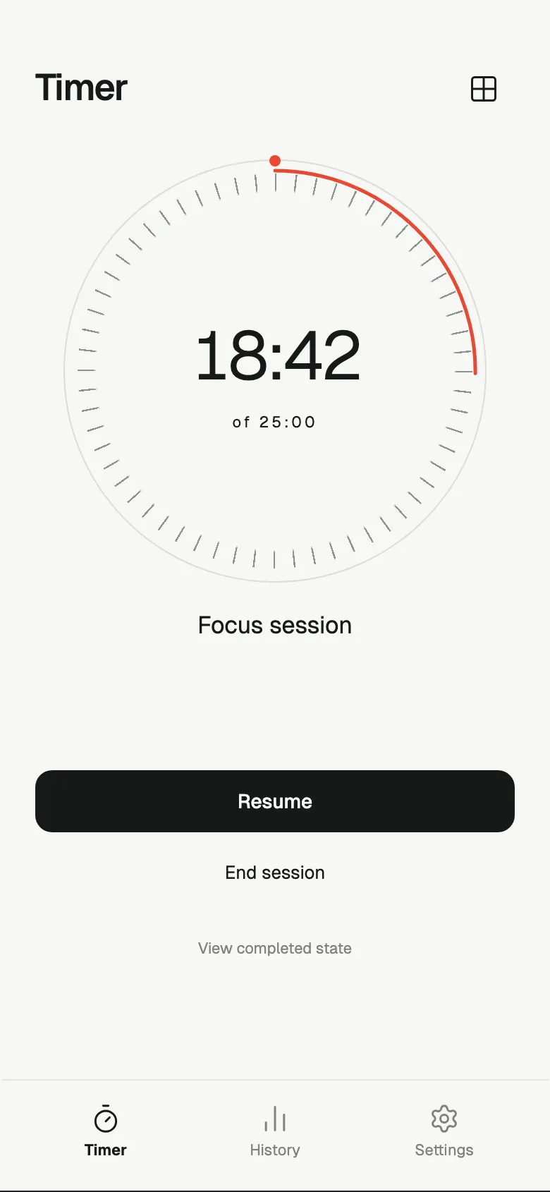 Analog Timer: Running screen