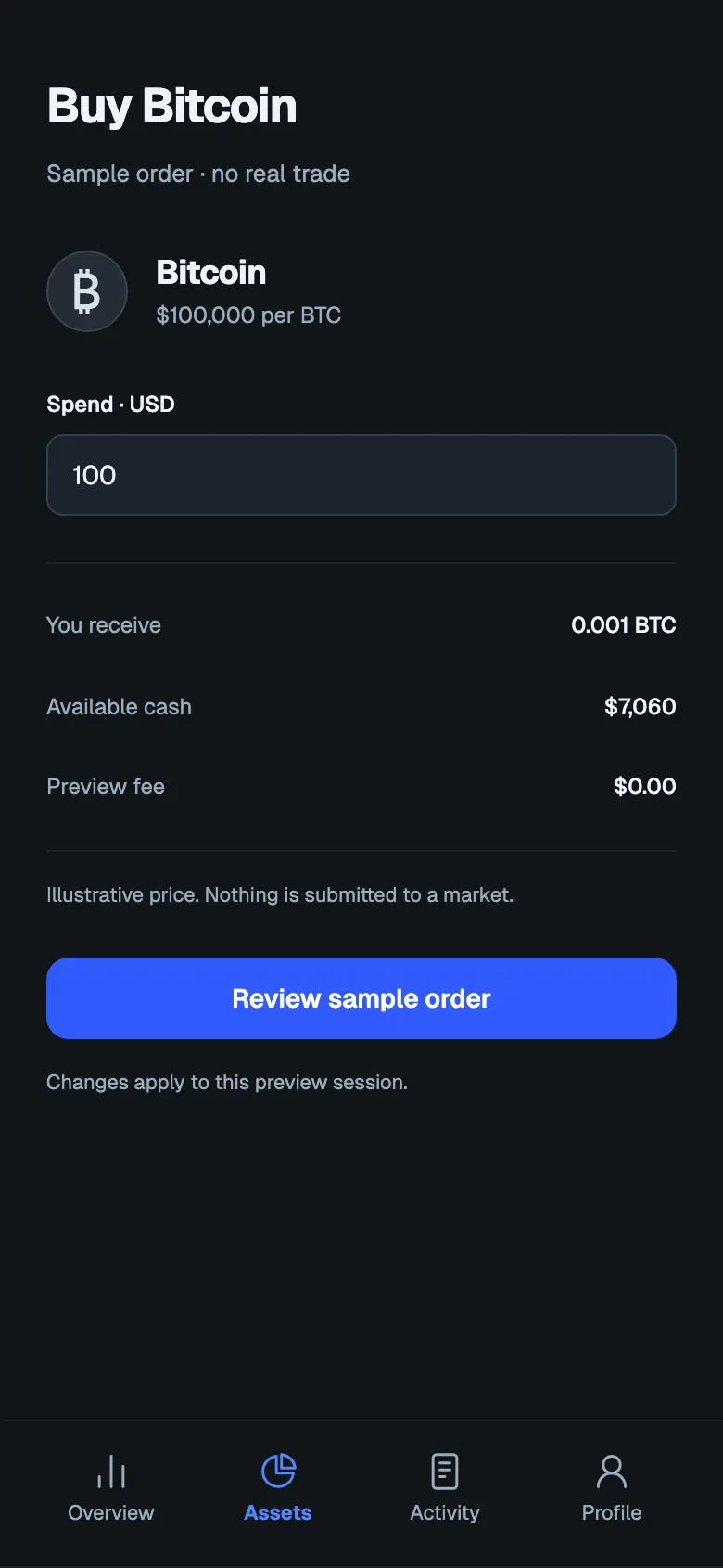 Cobalt Dashboard: Buy screen