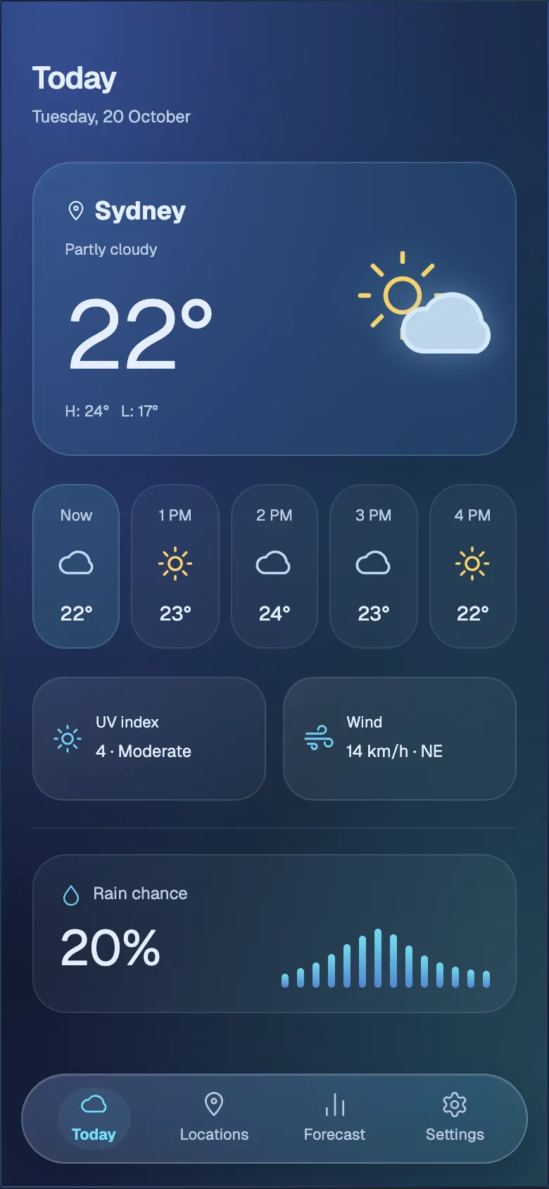 Ethereal Weather: Today screen