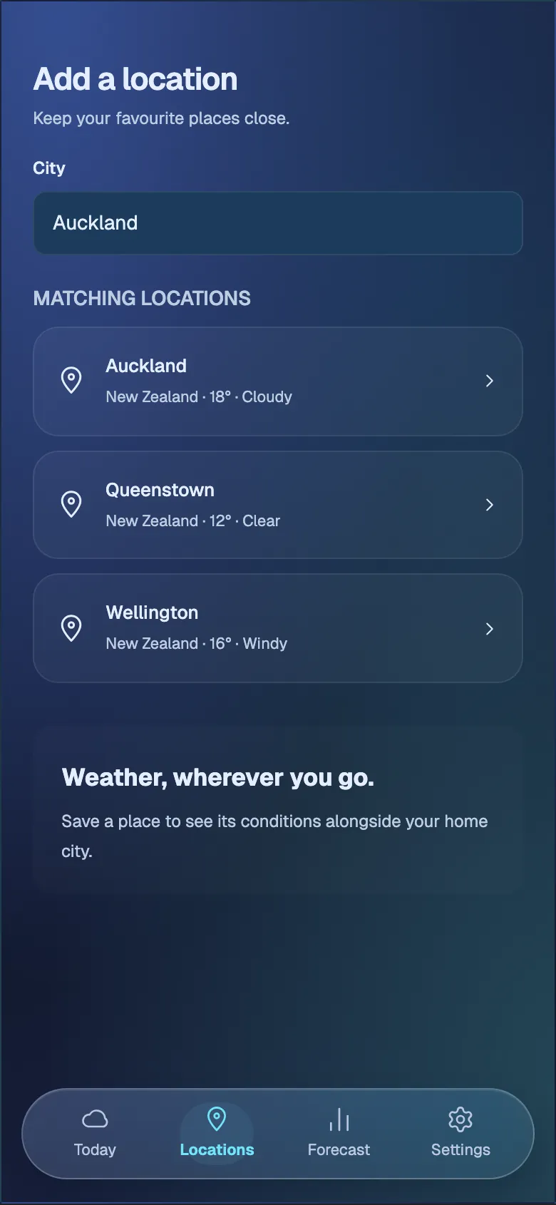 Ethereal Weather: Add location screen