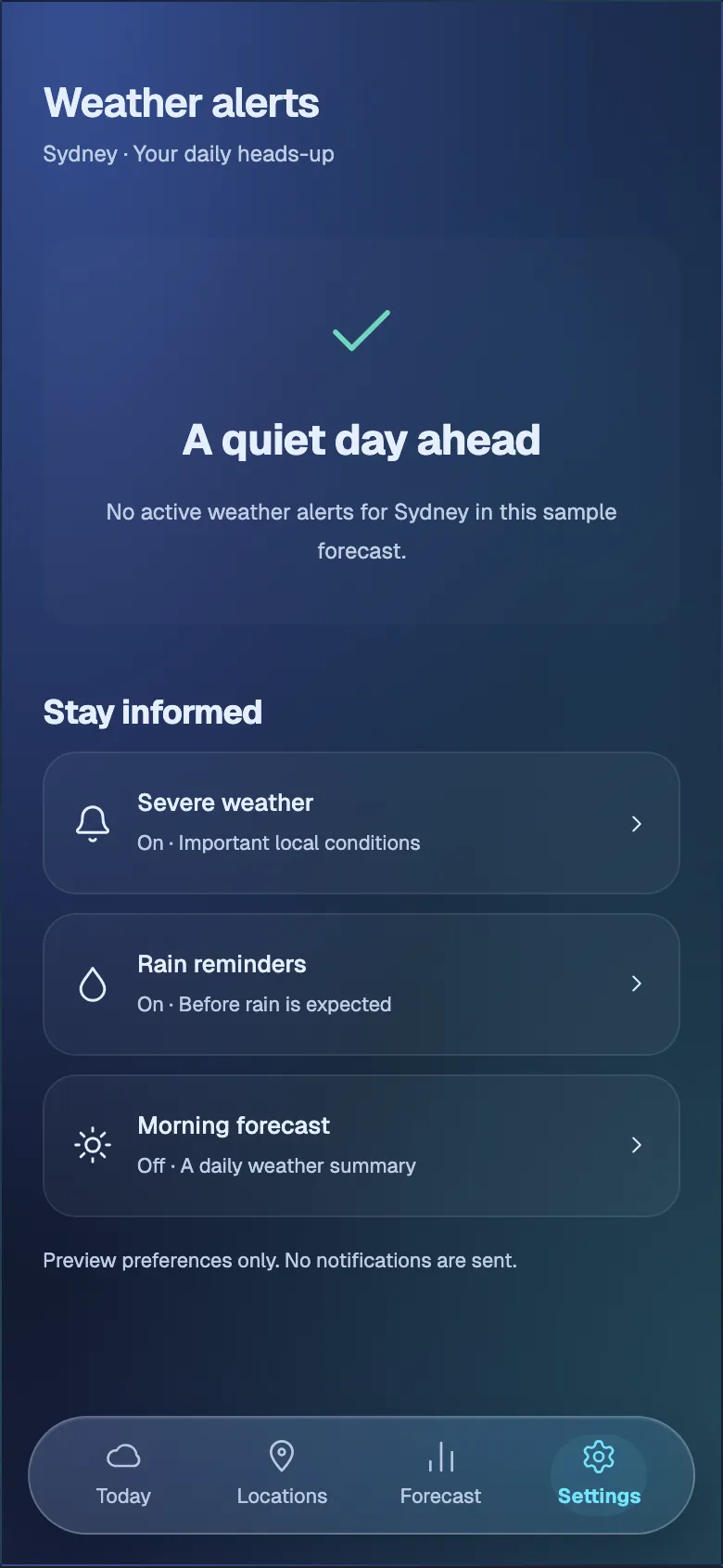 Ethereal Weather: Alerts screen