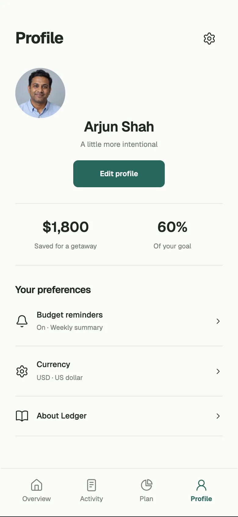 Minimal Ledger: Profile screen