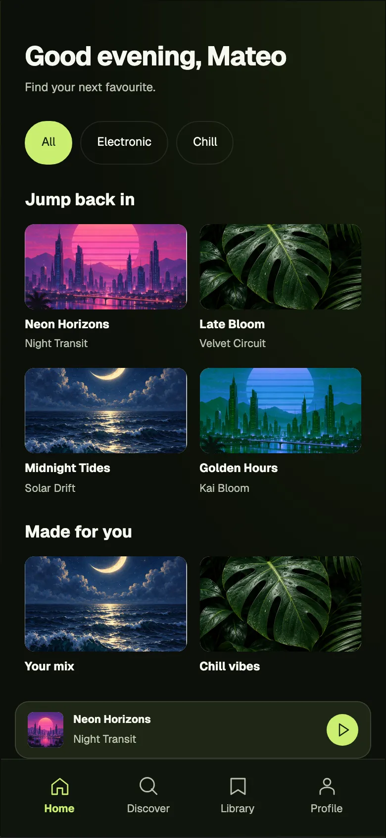 Neon Nightlife: Home screen