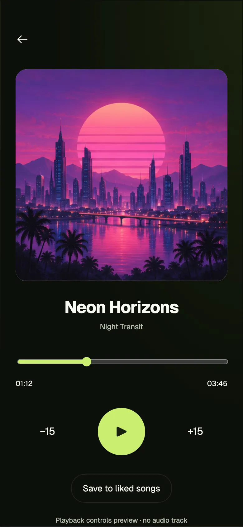 Neon Nightlife: Player screen