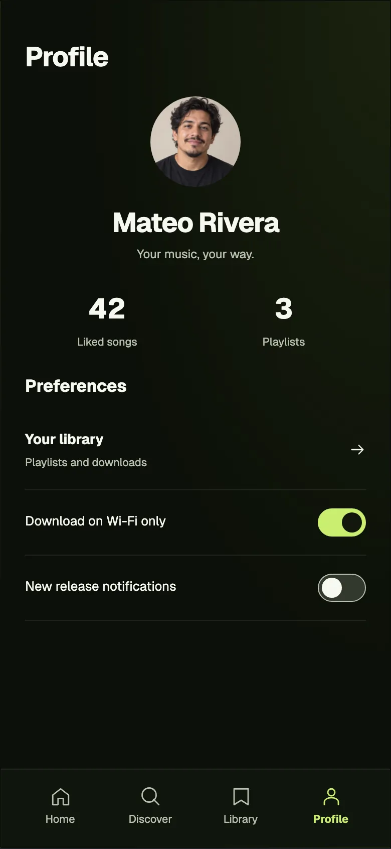 Neon Nightlife: Profile screen