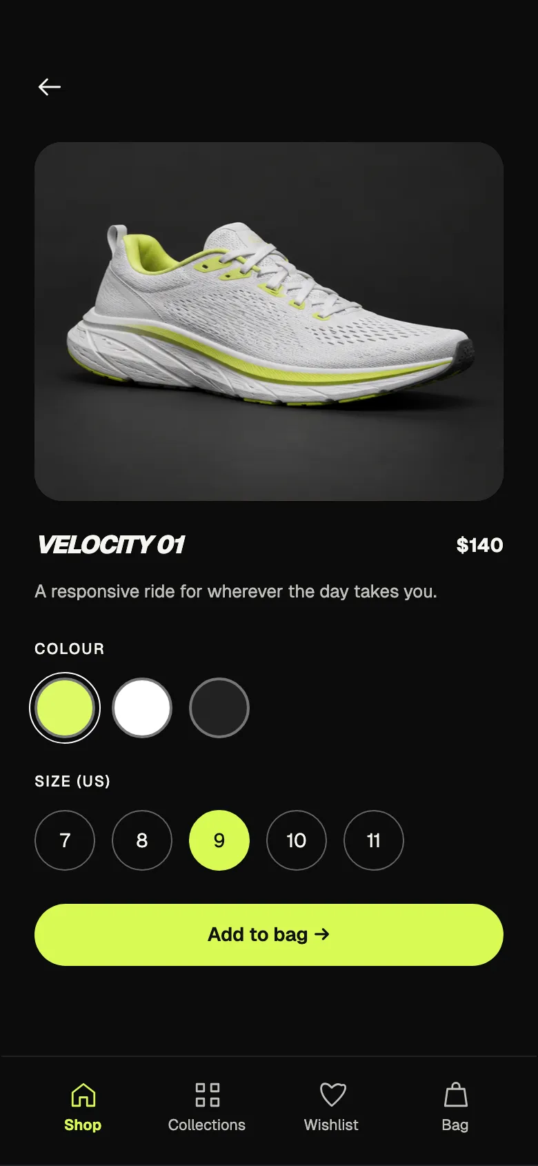 Neon Sneaker: Product screen