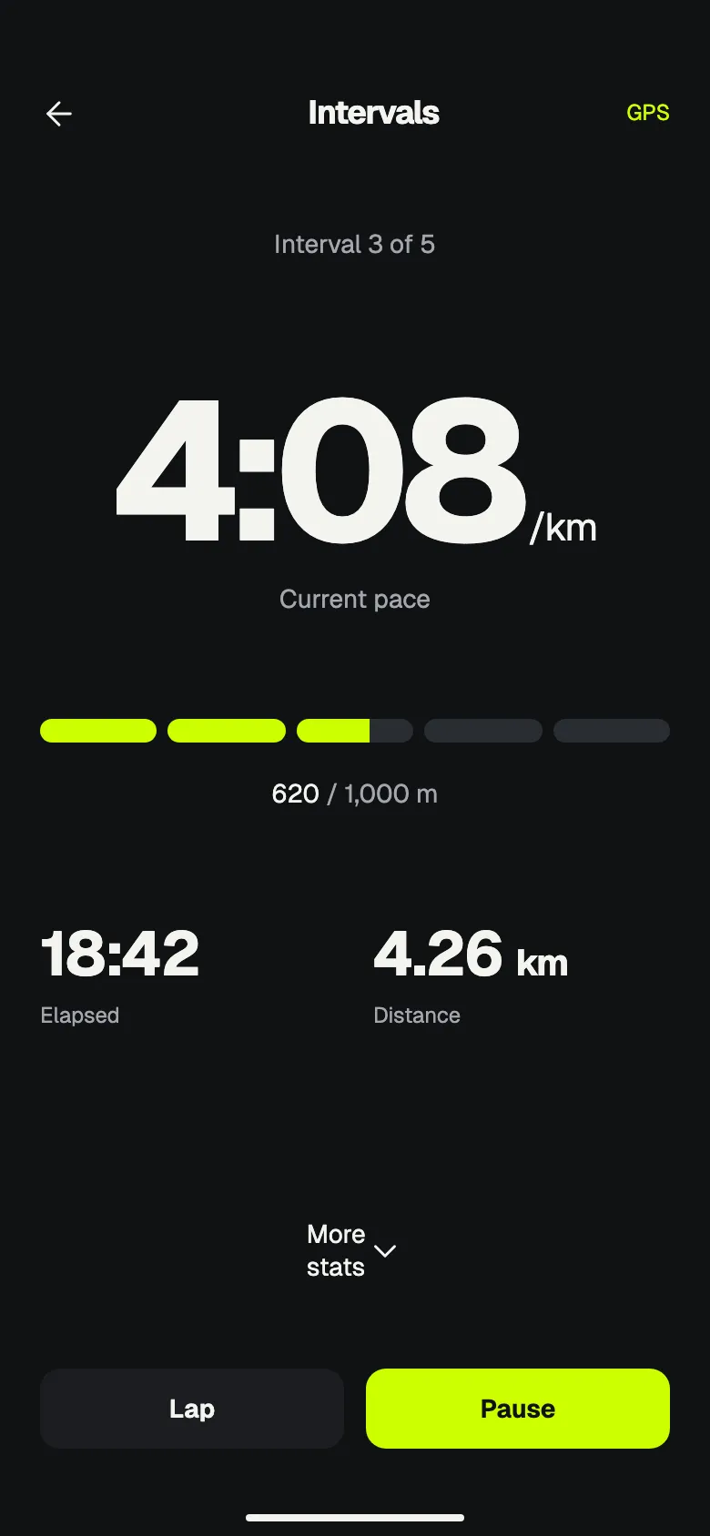 Pace: Active run screen