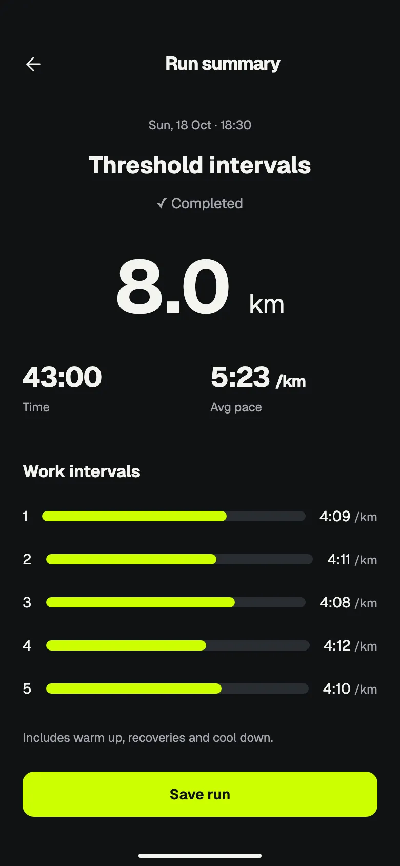 Pace: Run summary screen