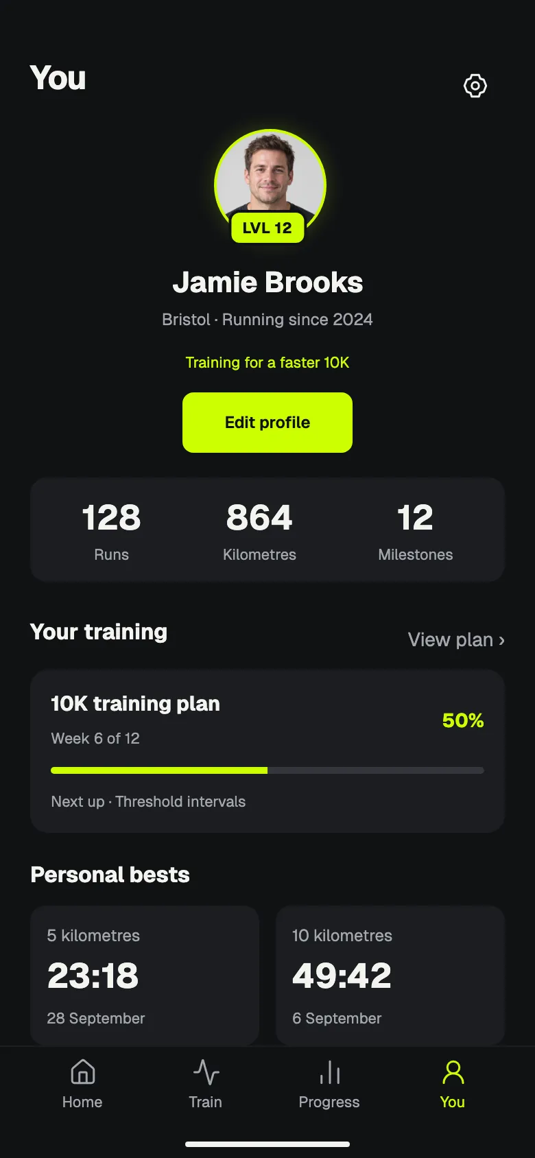 Pace: Profile screen