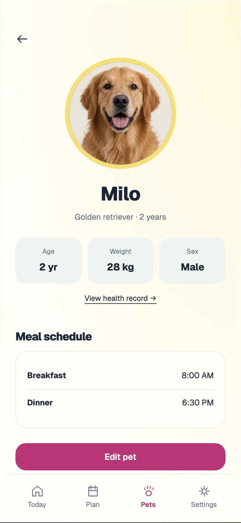 Playful Paws: Pet profile screen