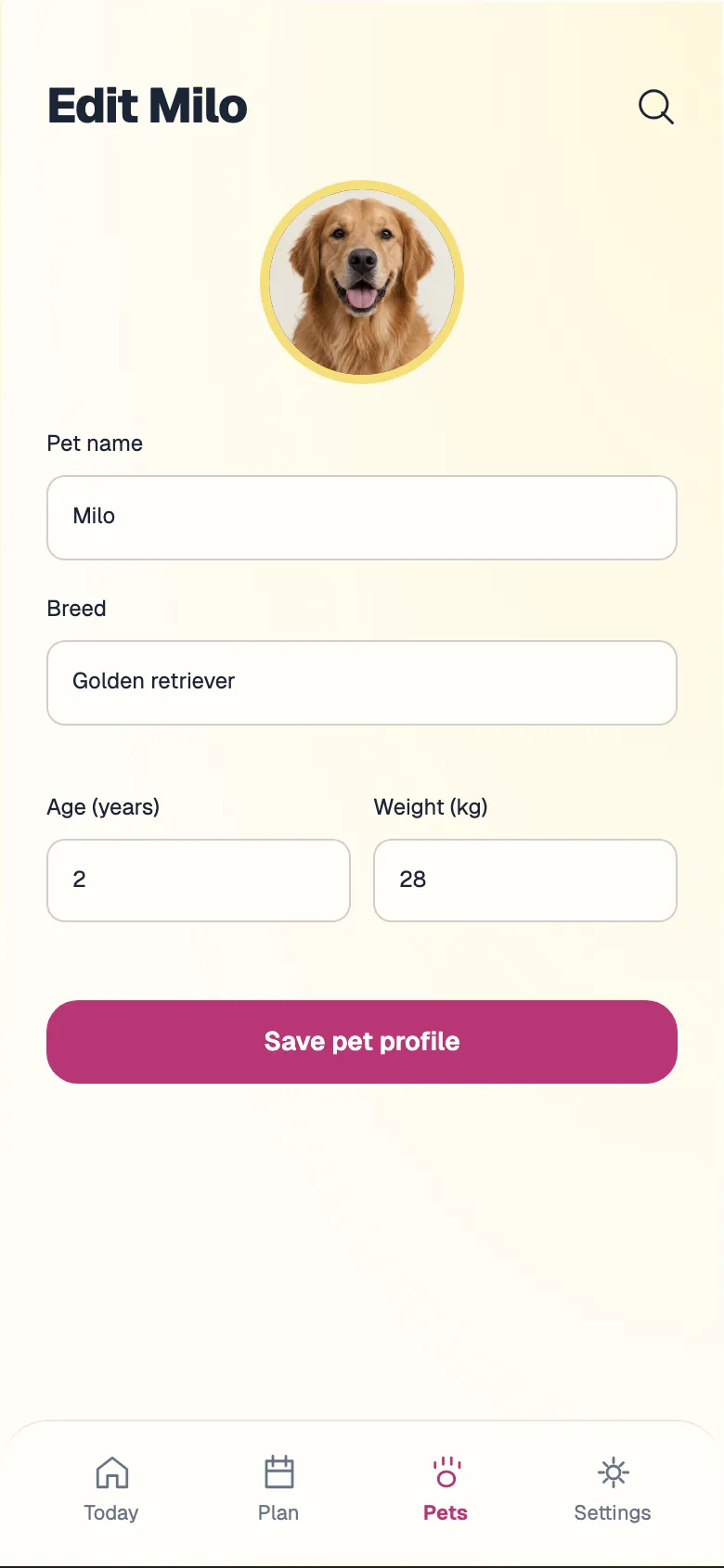 Playful Paws: Edit pet screen