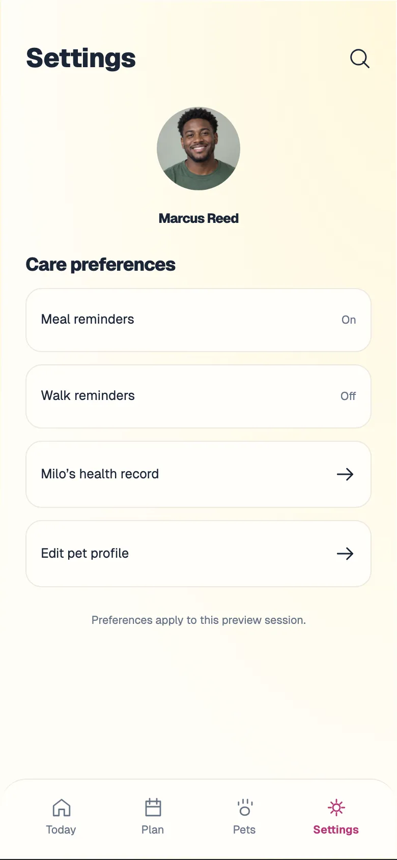 Playful Paws: Settings screen