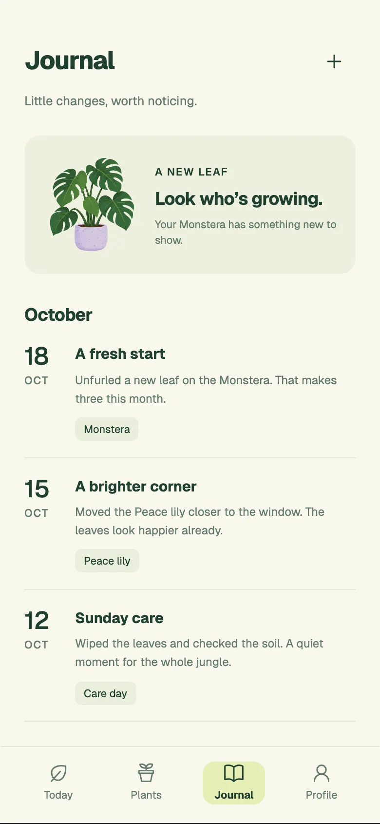 Playful Sprout: Journal screen