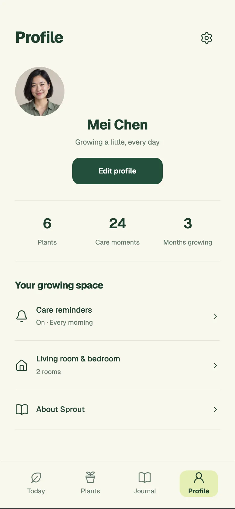 Playful Sprout: Profile screen