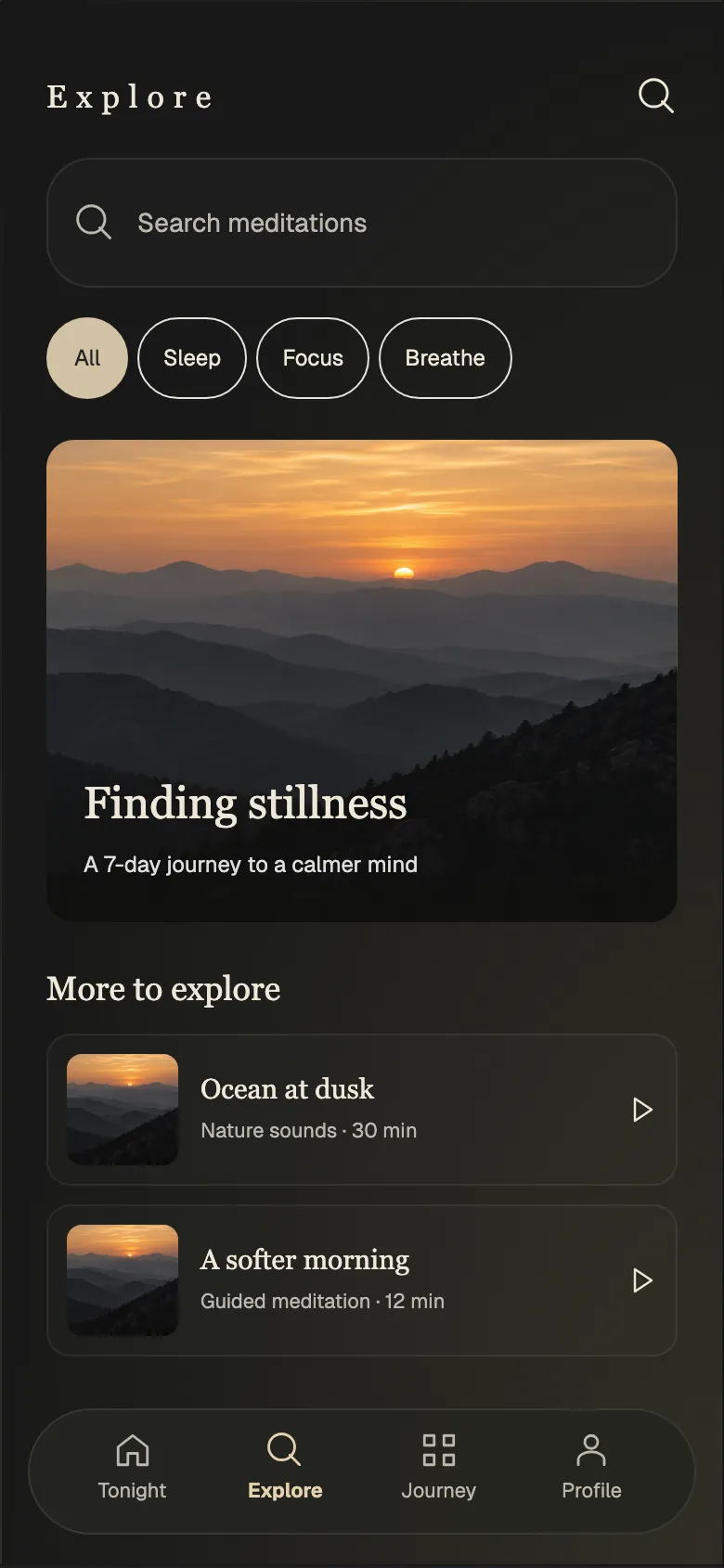 Twilight Meditation: Explore screen