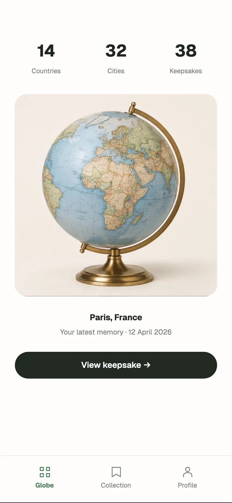 Warm Collectible: Globe screen