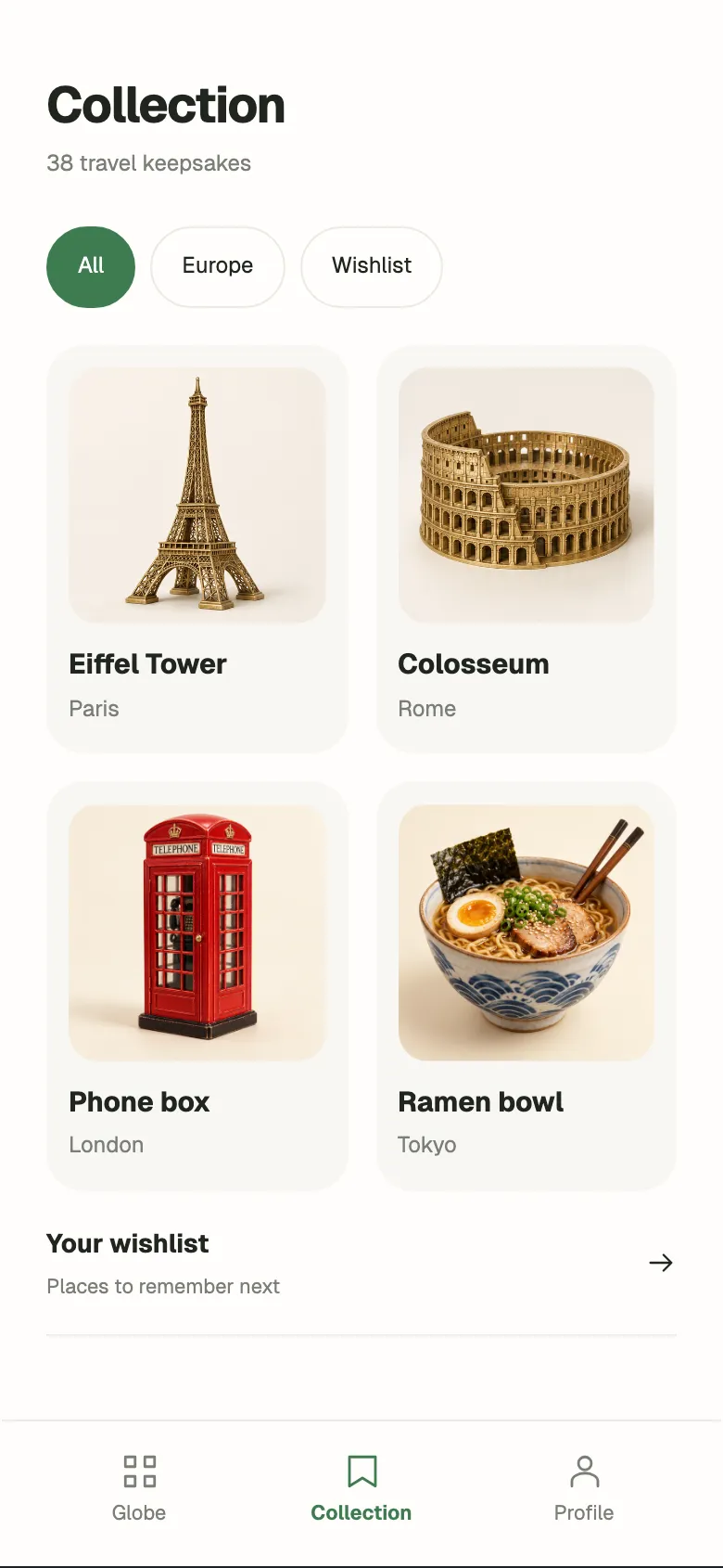 Warm Collectible: Collection screen