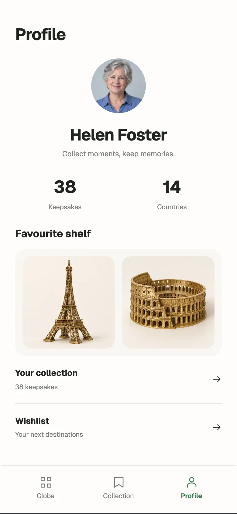 Warm Collectible: Profile screen