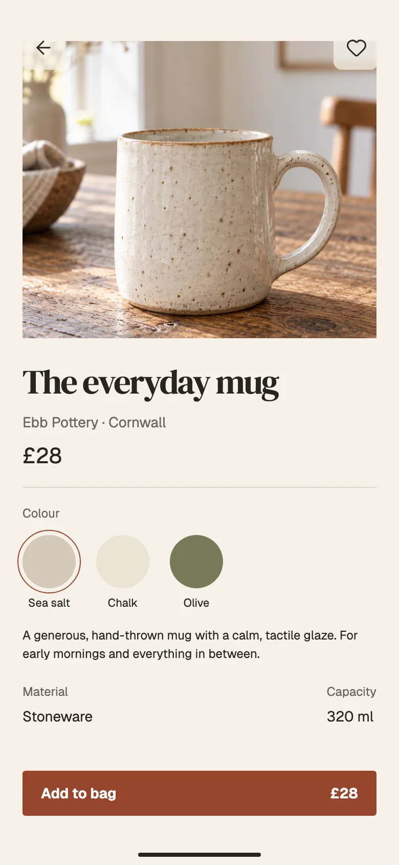Warm: Product screen