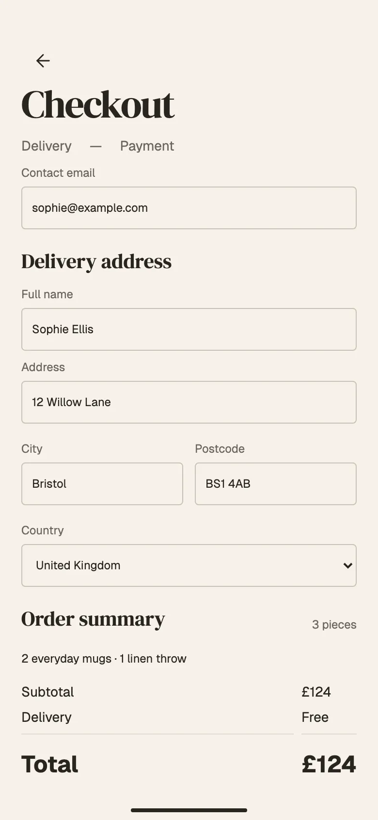 Warm: Checkout screen