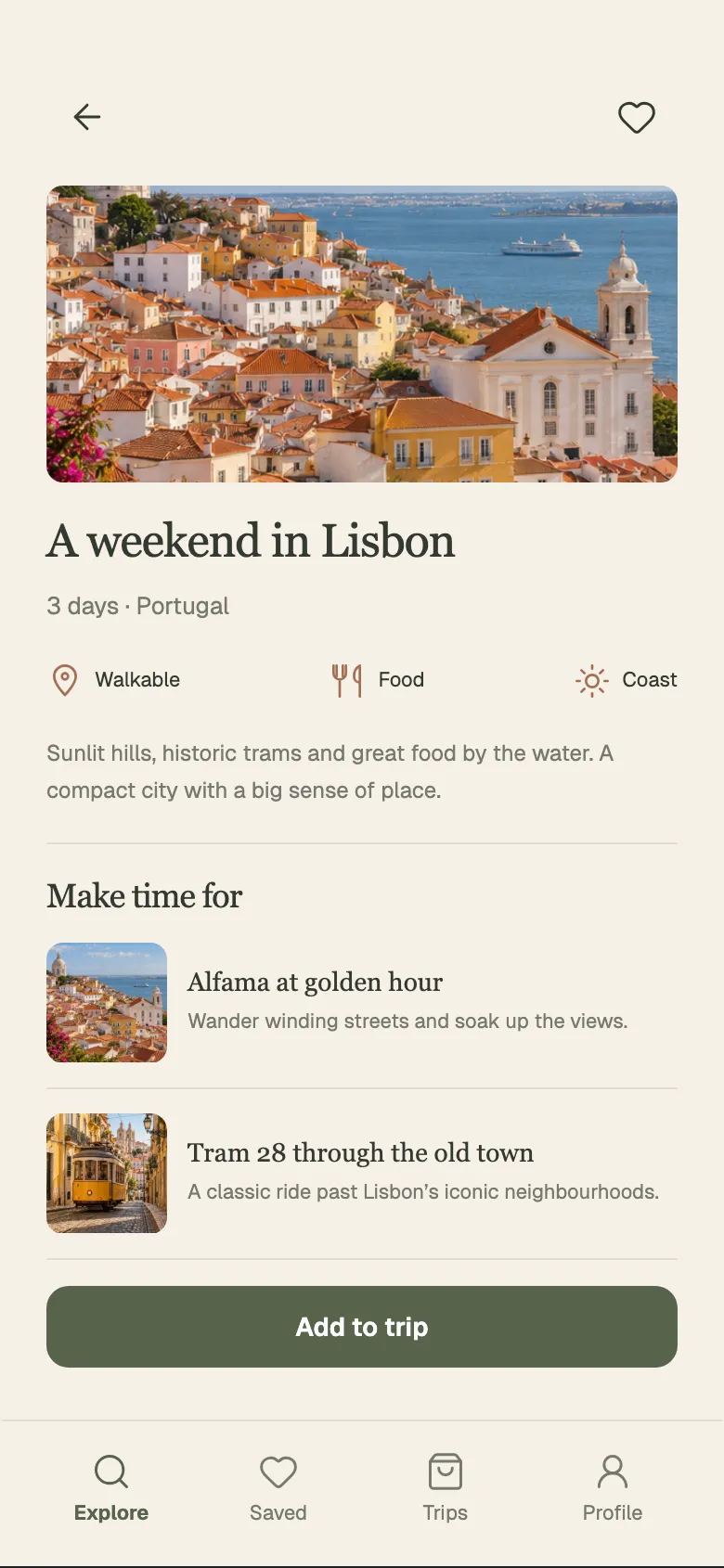 Warm Sand Travel: Destination screen
